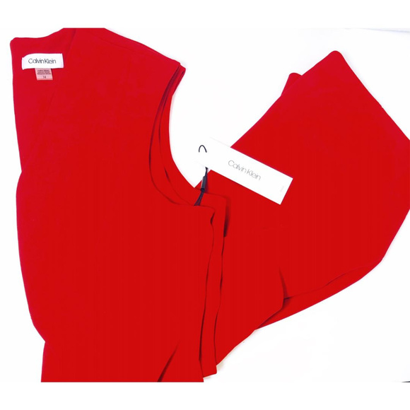 SOLD Calvin Klein V Neck Cap Sleeve Red Midi Dress - Picture 3 of 7